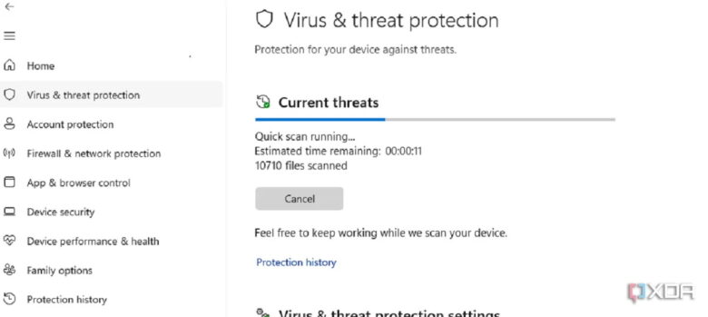 virus and threat protection scan in windows security