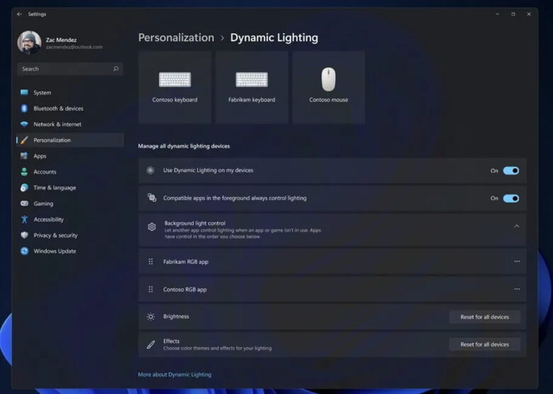 windows 11 dynamic lighting settings