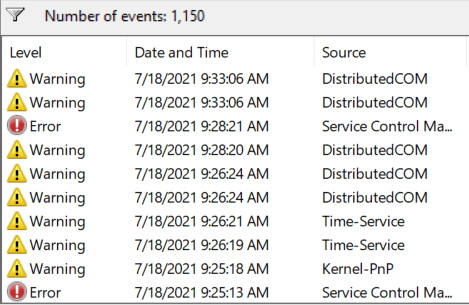 4 Event Viewer warnings and errors