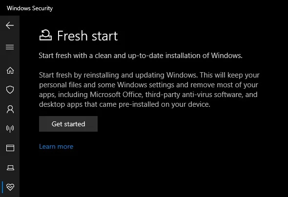 Windows 10 Security Fresh Start