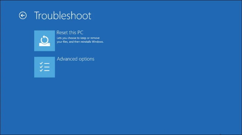 troubleshoot options reset this PC