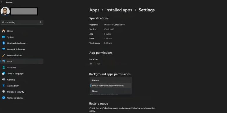 advanced app settings page in windows 11 settings app 1