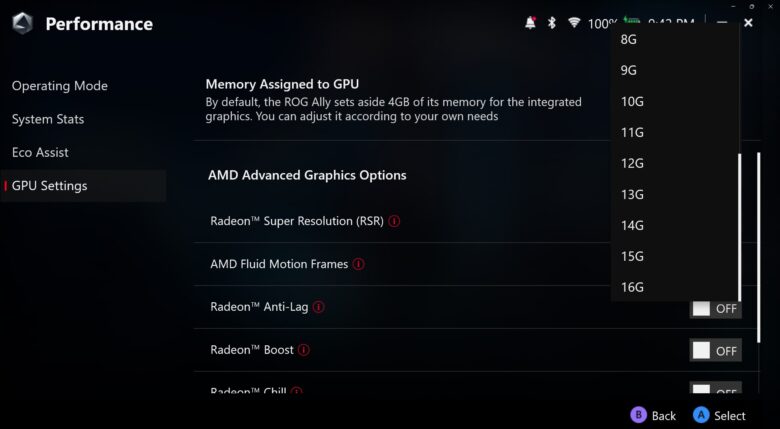 performance GPU Settings and assign memory