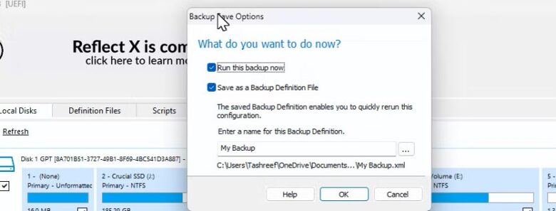 macrium reflect backup save options