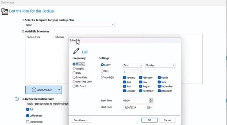 macrium reflect schedule screen