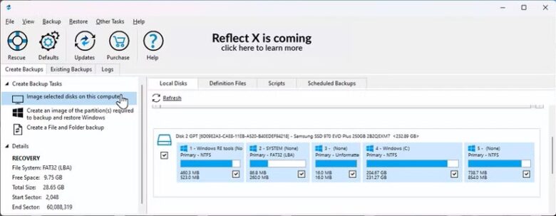 the image selected disks on this computer option highlighted in macrium reflect 1