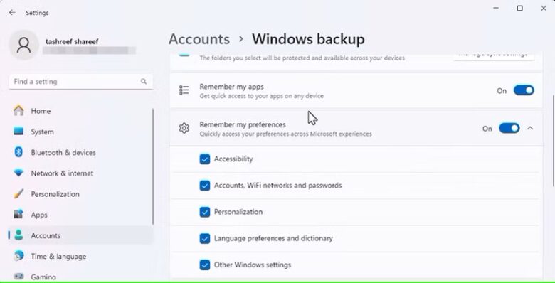 windows backup settings in windows 11