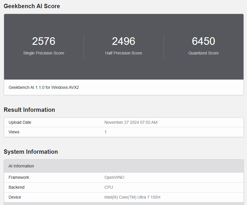 geekbenchai openvino cpu