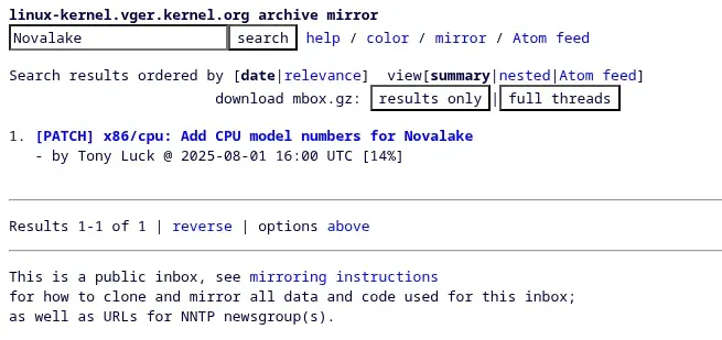 Linux kernel Nova Lake