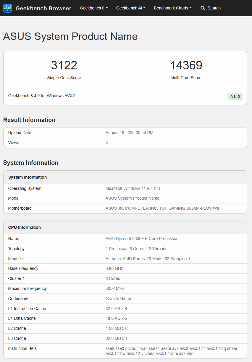 Ryzen 5 9500F Geekbench
