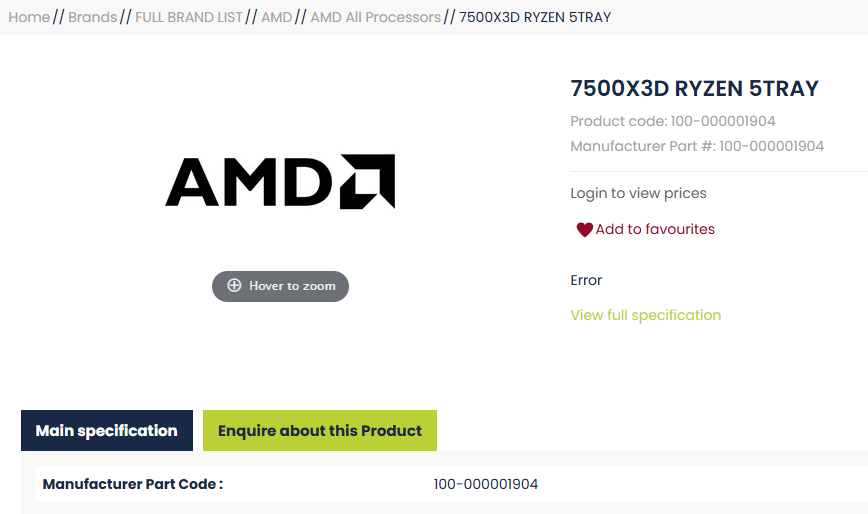 West Coast 100-000001904 Ryzen 5 7500X3D