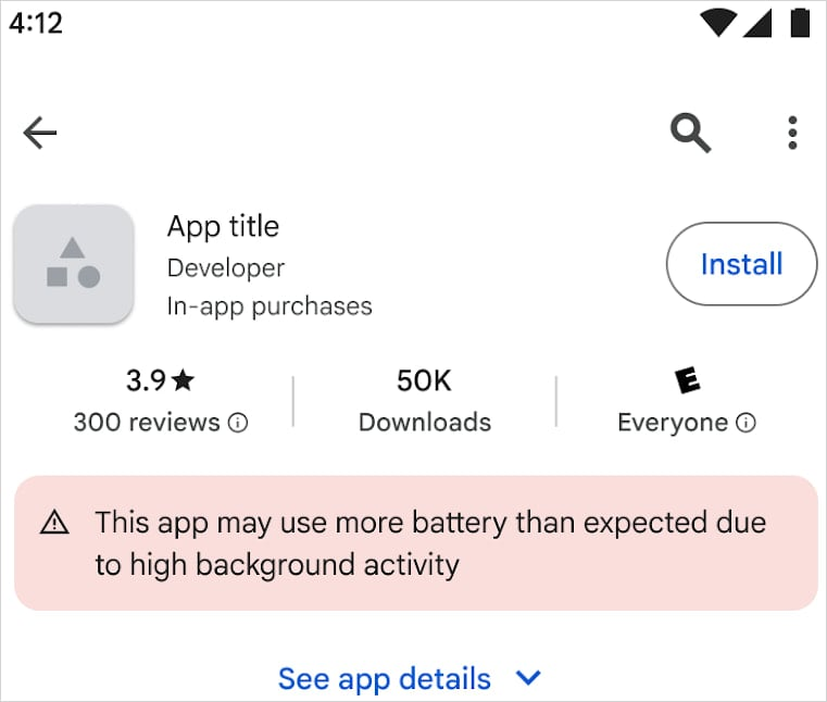 Warning displayed on an offending app's Google Play listing
