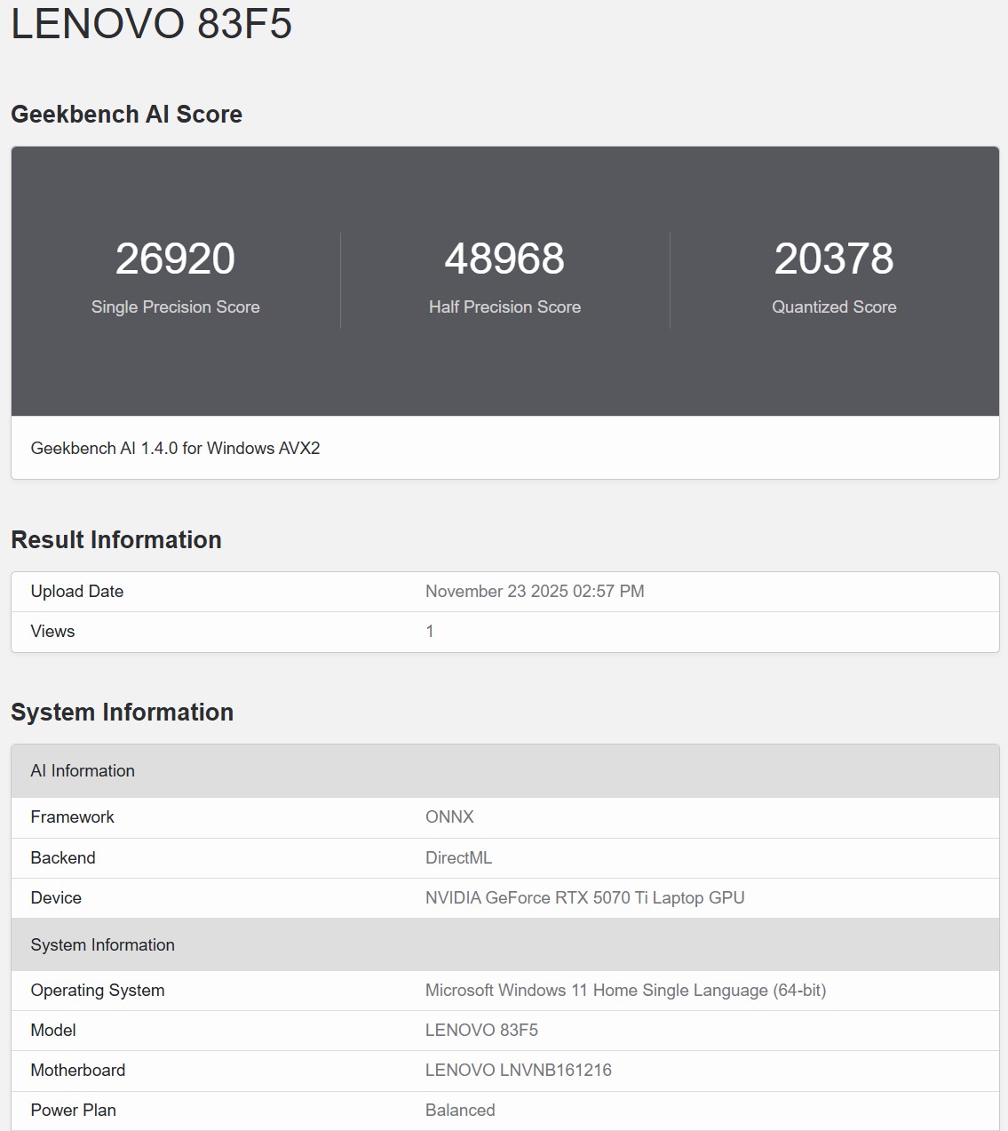 Geekbench AI ONNX DirectML 1