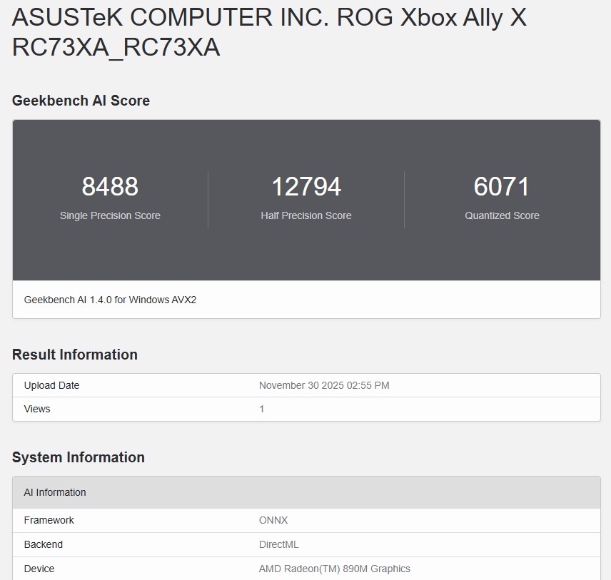 Geekbench AI ONNX DirectML 2