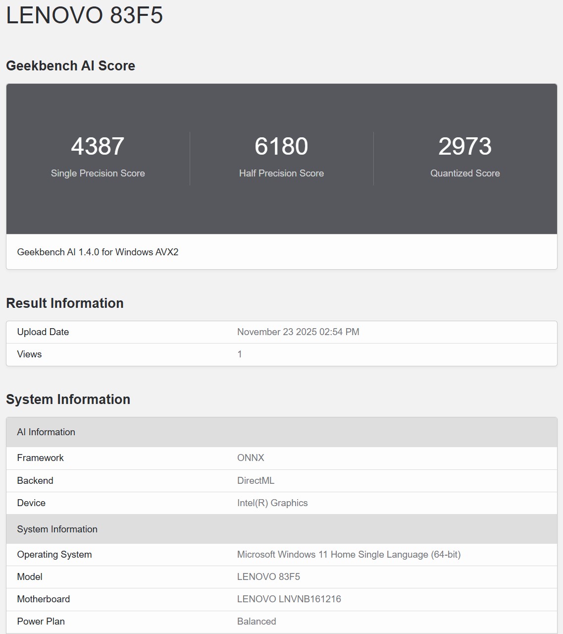 Geekbench AI ONNX DirectML
