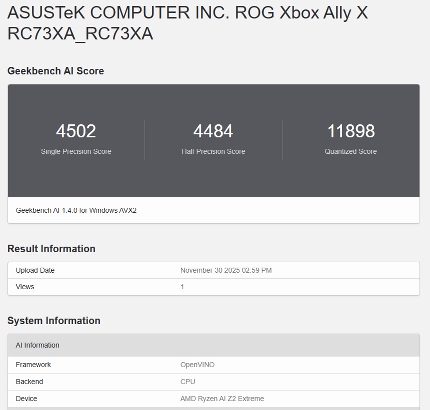 Geekbench AI OpenVINO 2