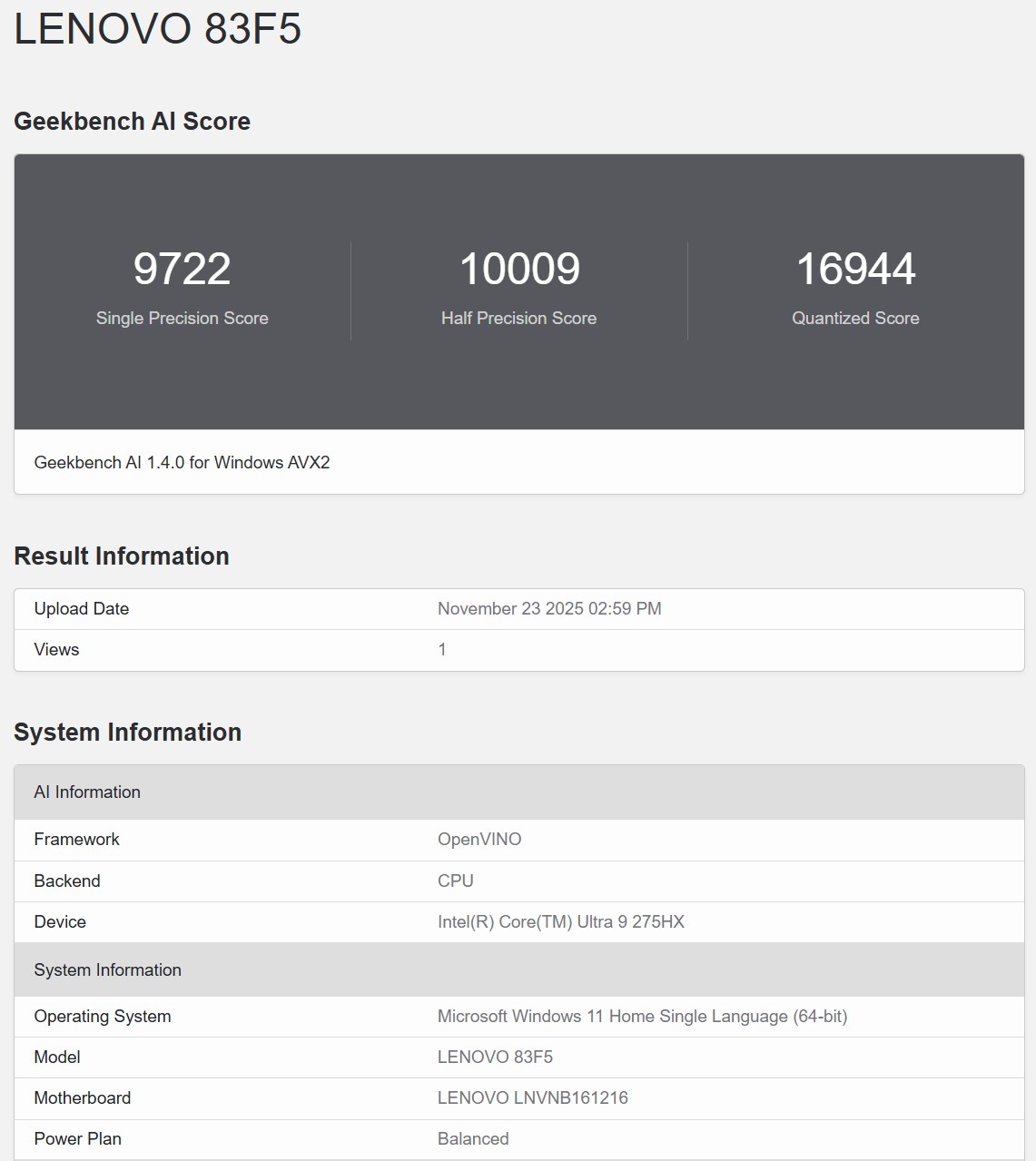 Geekbench AI OpenVINO