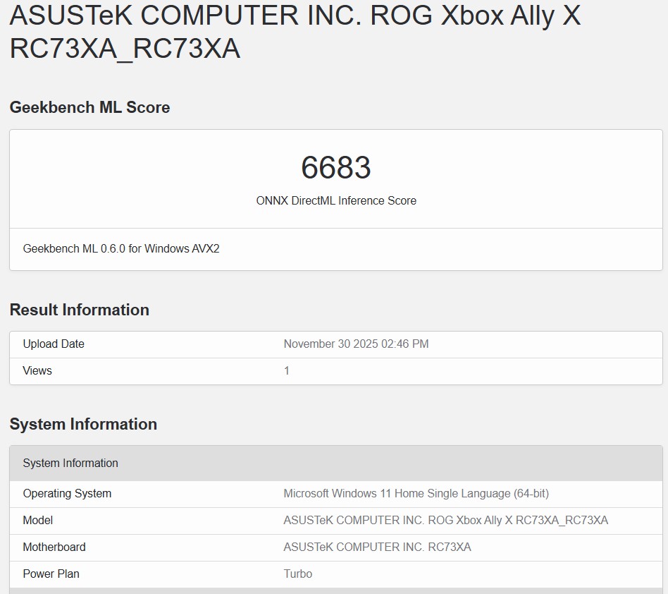 GeekbenchML ONNX DirectML