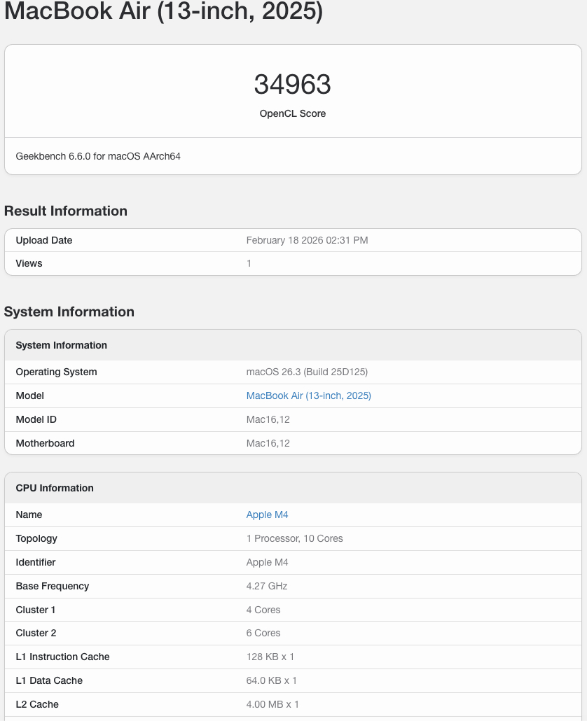Geekbench 6 GPU OpenCL