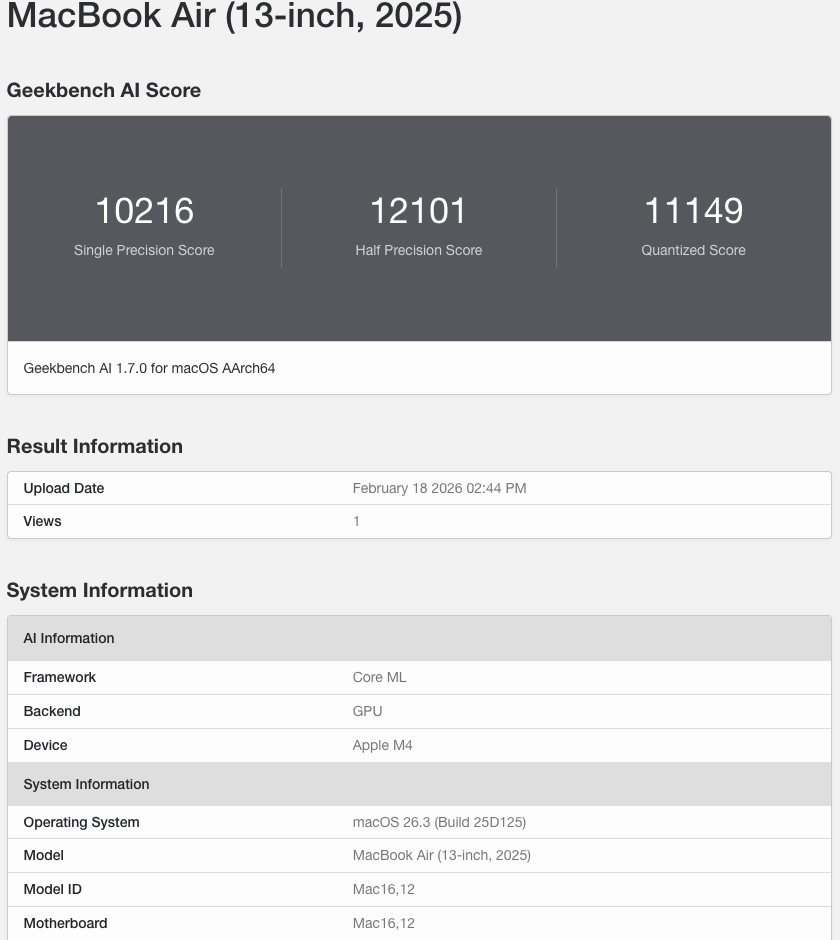 Geekbench AI GPU Core ML