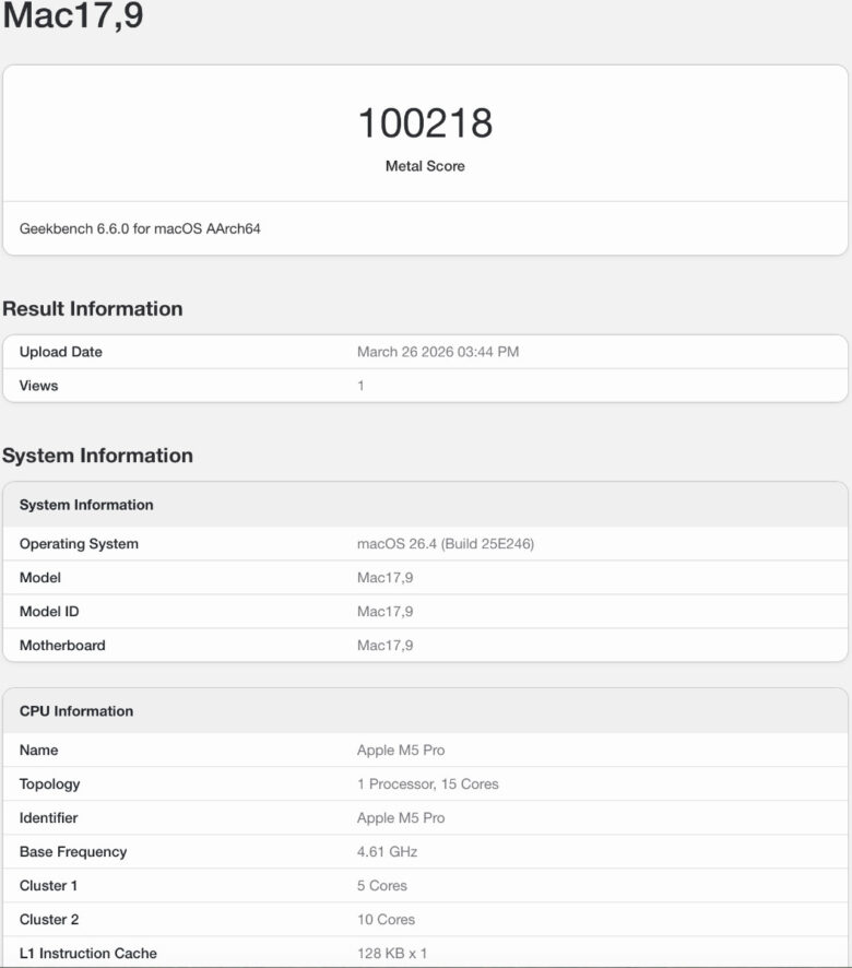 Geekbench 6 GPU Metal