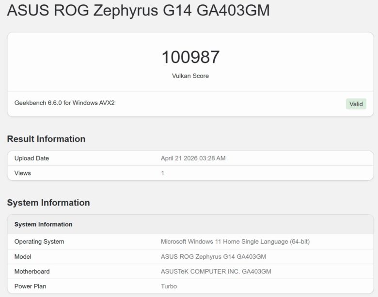 Geekbench 6 Vulkan 4