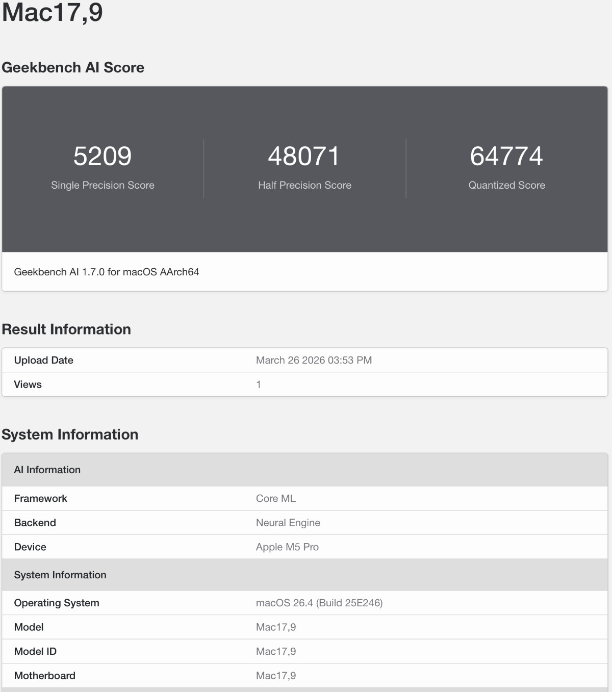 Geekbench AI Neural Engine Core ML 1