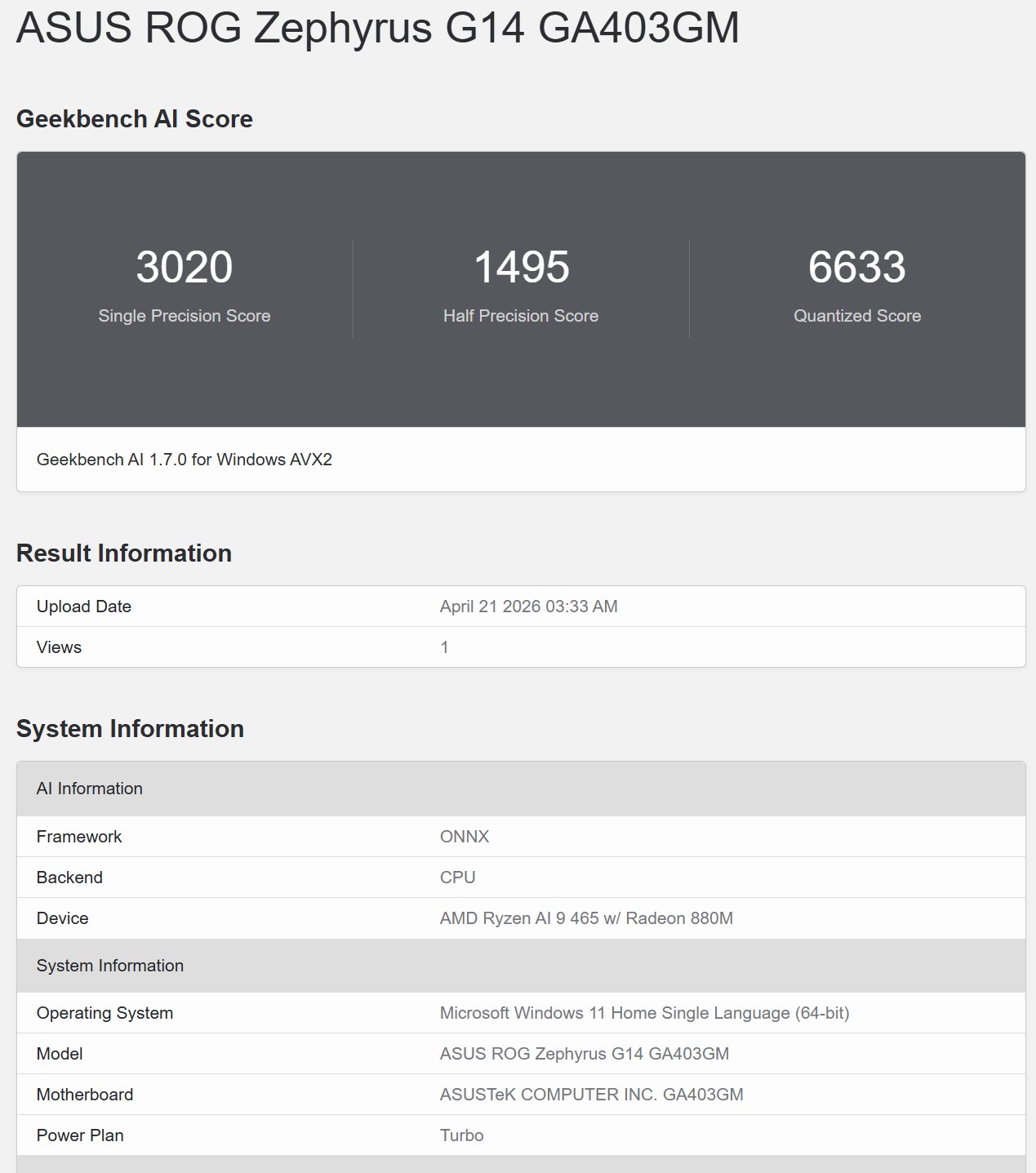 Geekbench AI ONNX 2
