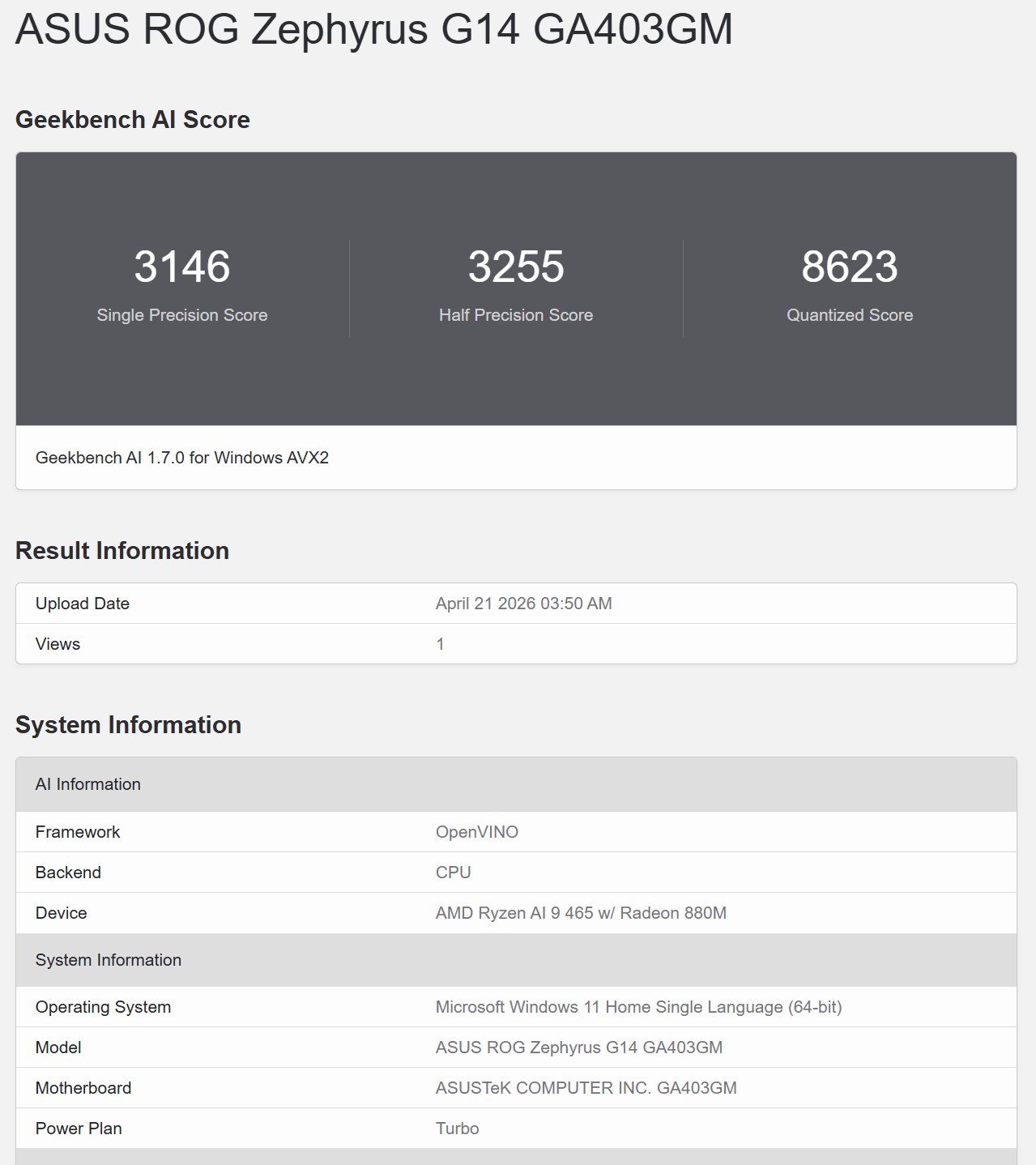 Geekbench AI OpenVINO 3