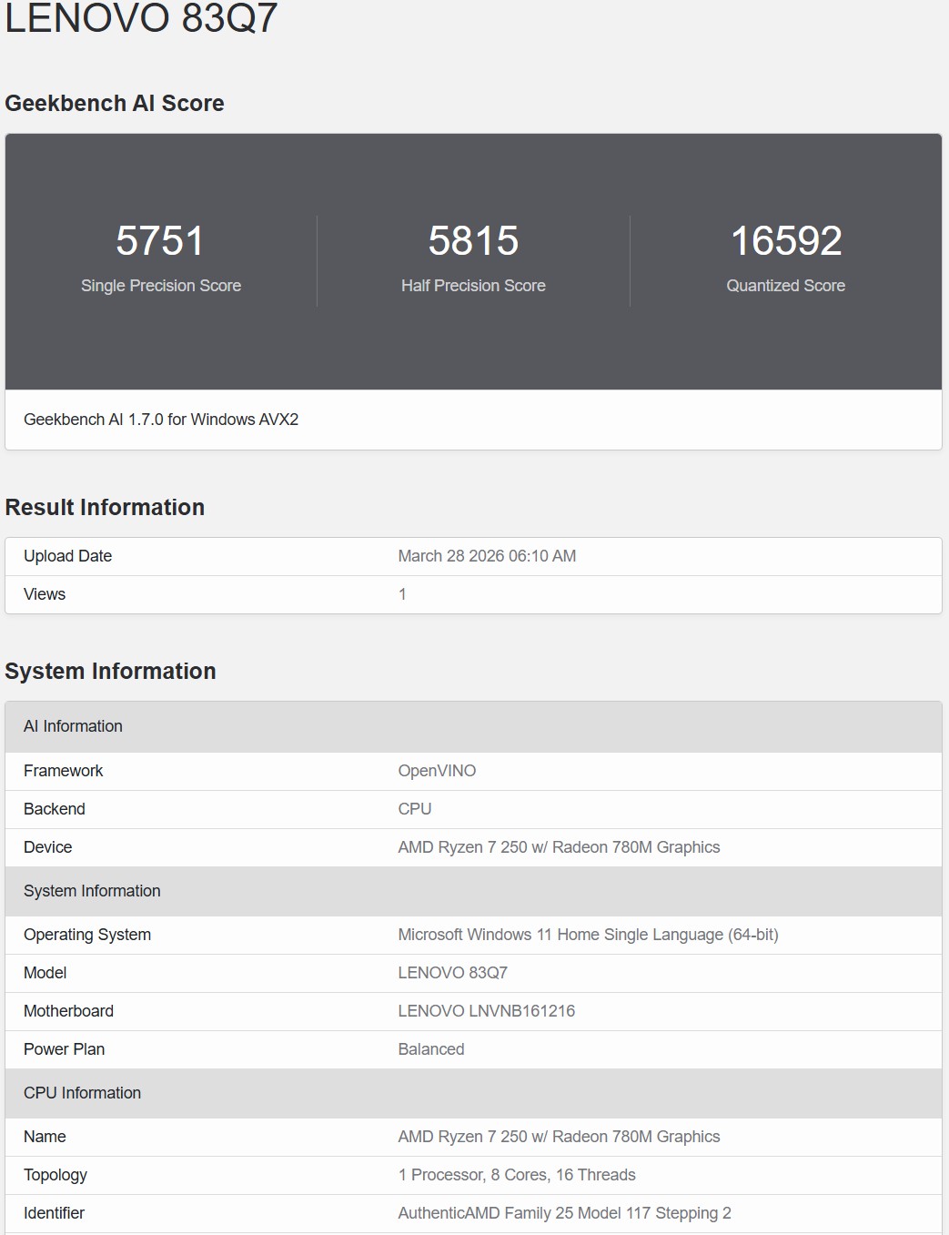 Geekbench AI OpenVINO