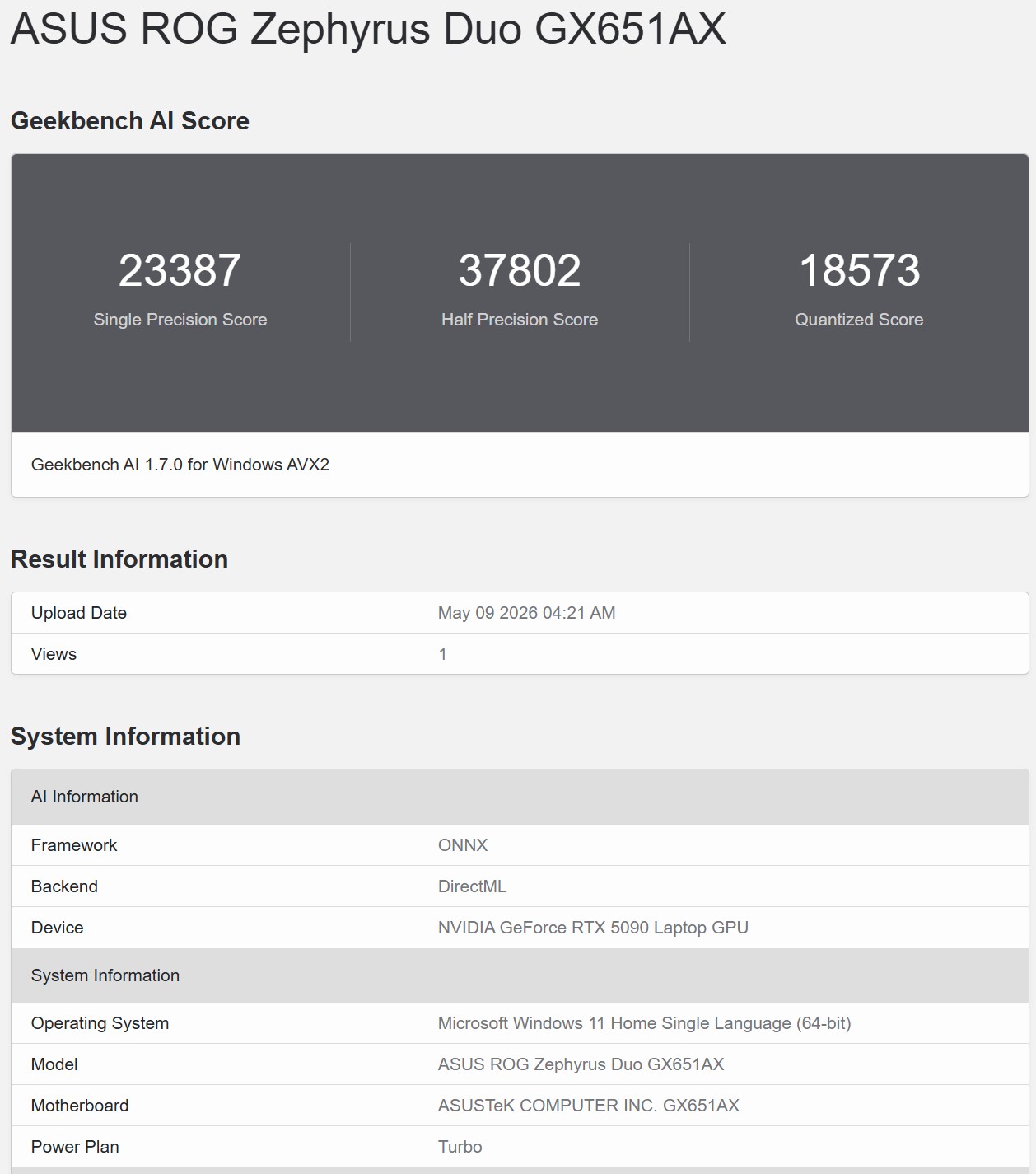 Geekbench AI ONNX DirectML 2
