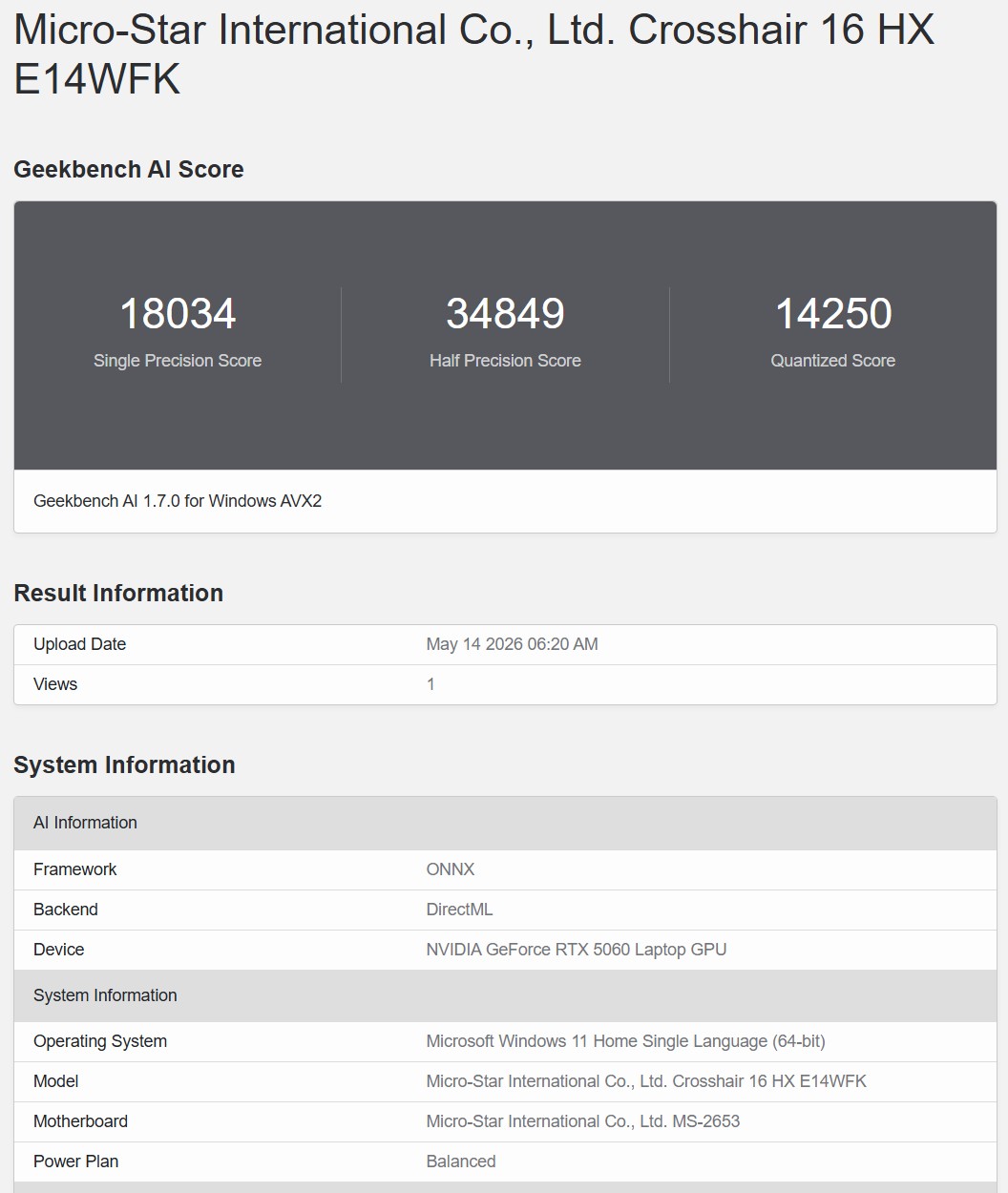Geekbench AI ONNX DirectML 4