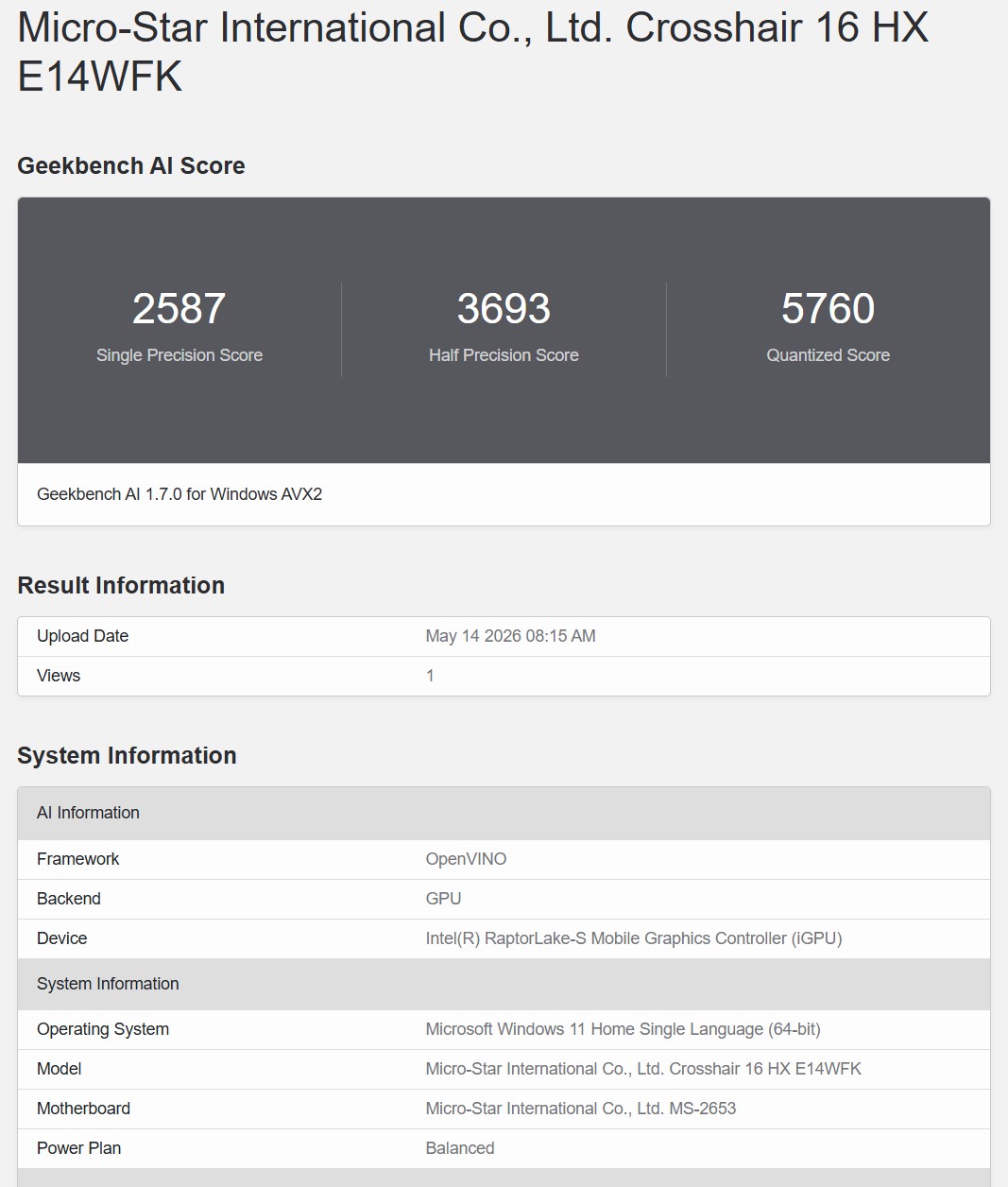 Geekbench AI OpenVINO 3
