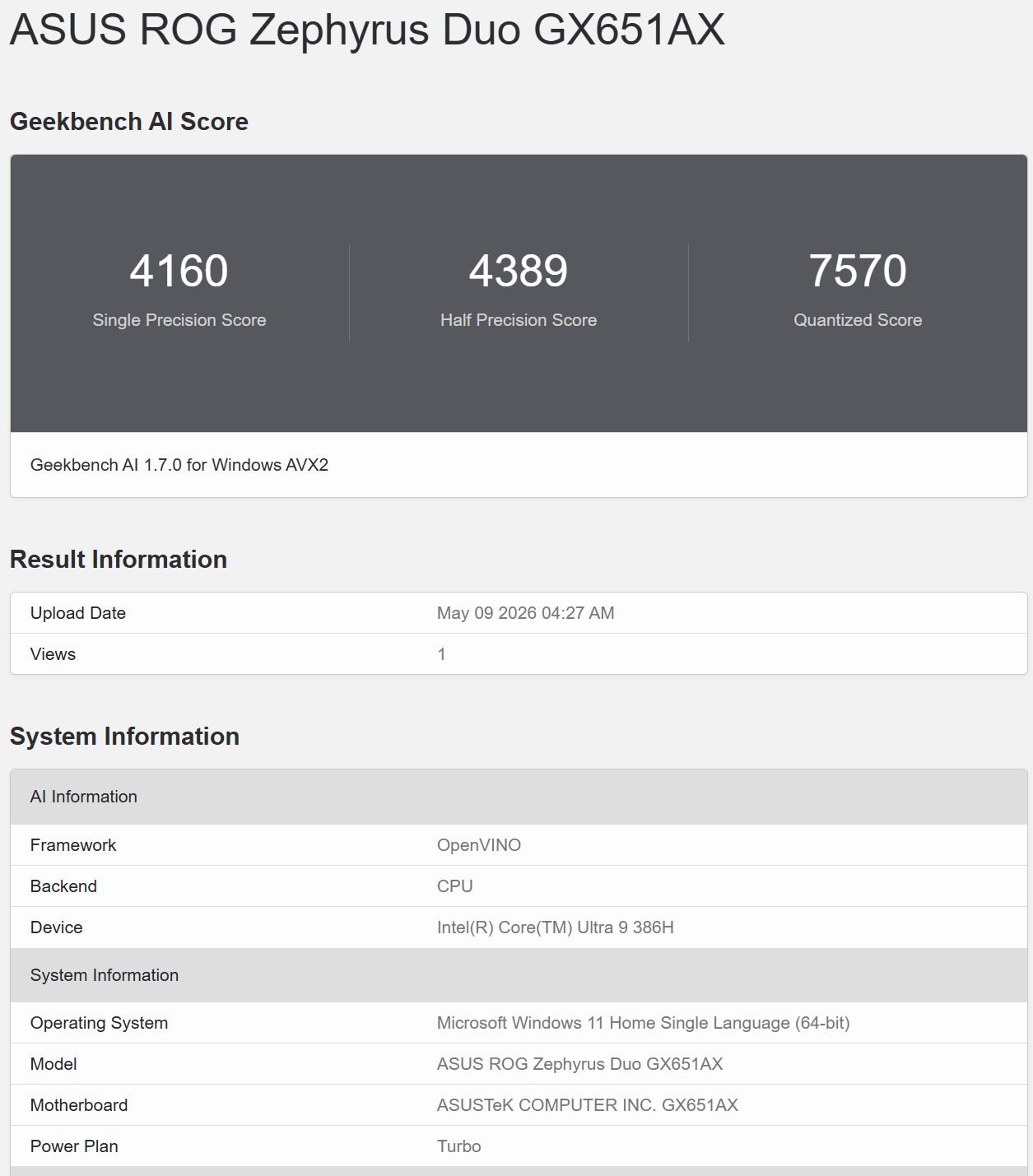 Geekbench AI OpenVINO