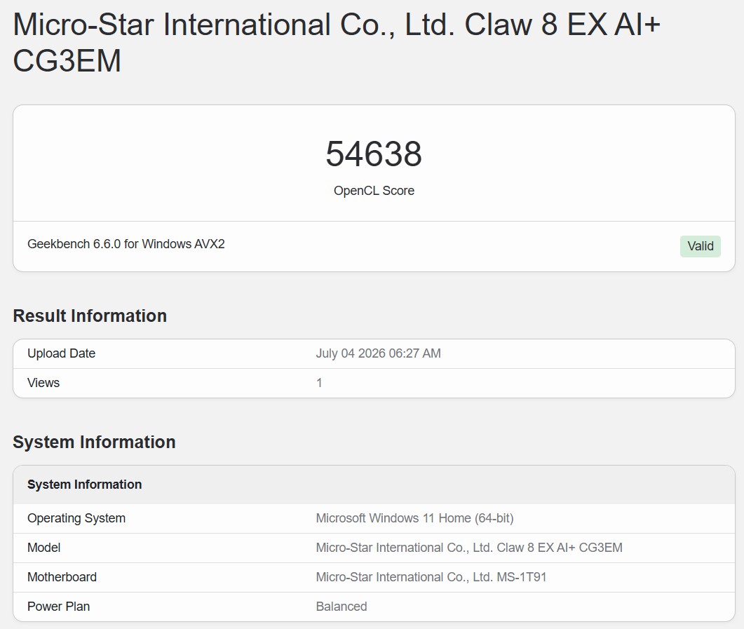 Geekbench 6 OpenCL 1