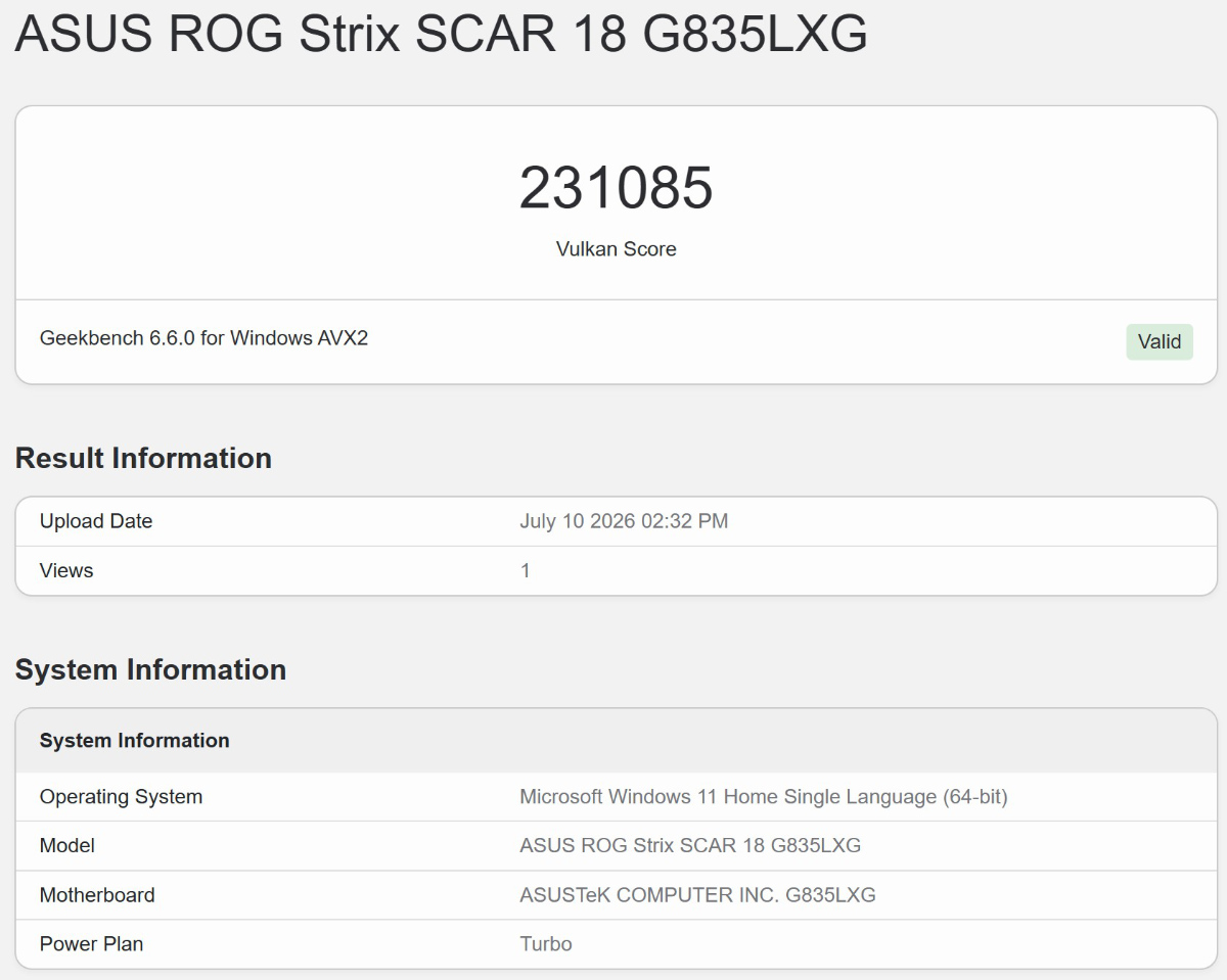Geekbench 6 Vulkan 2
