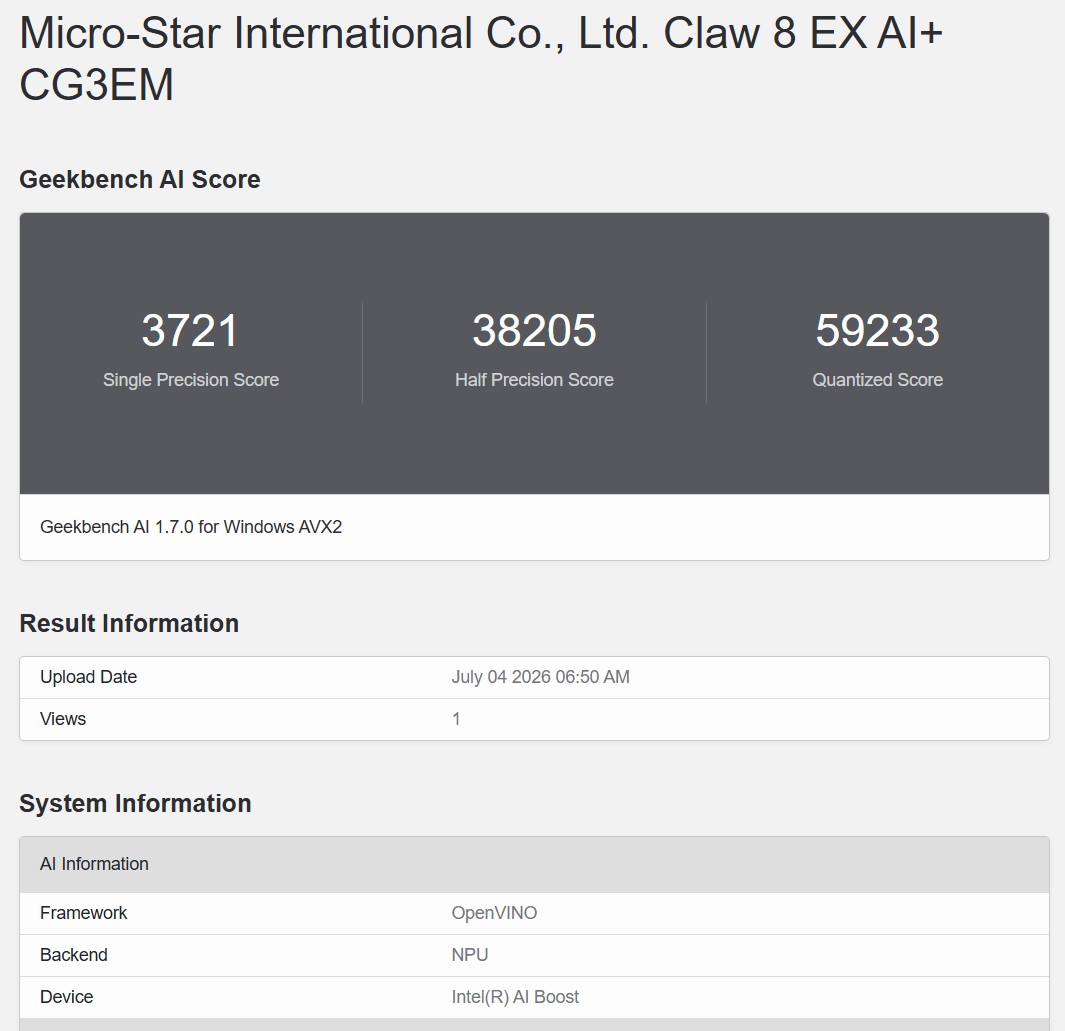 Geekbench AI NPU