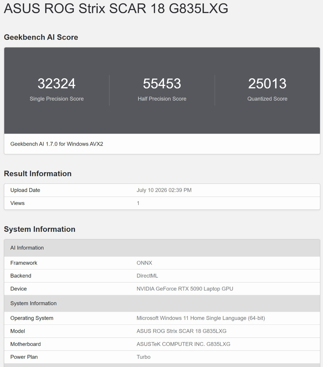 Geekbench AI ONNX DirectML 3