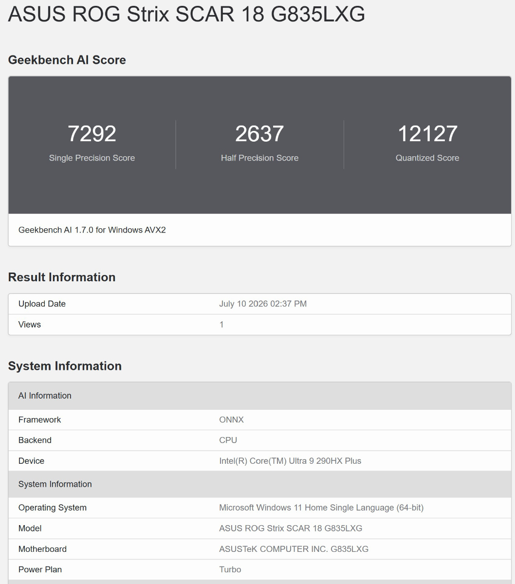 Geekbench AI ONNX