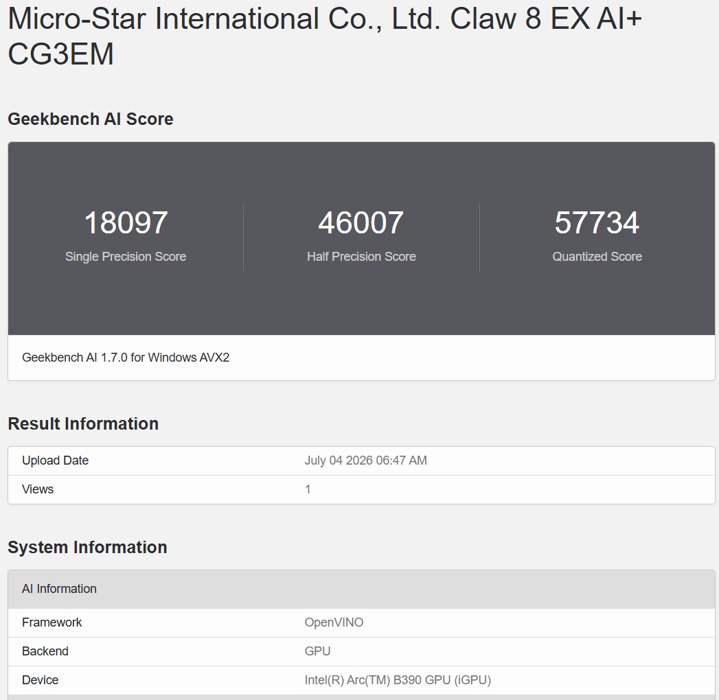 Geekbench AI OpenVINO 1