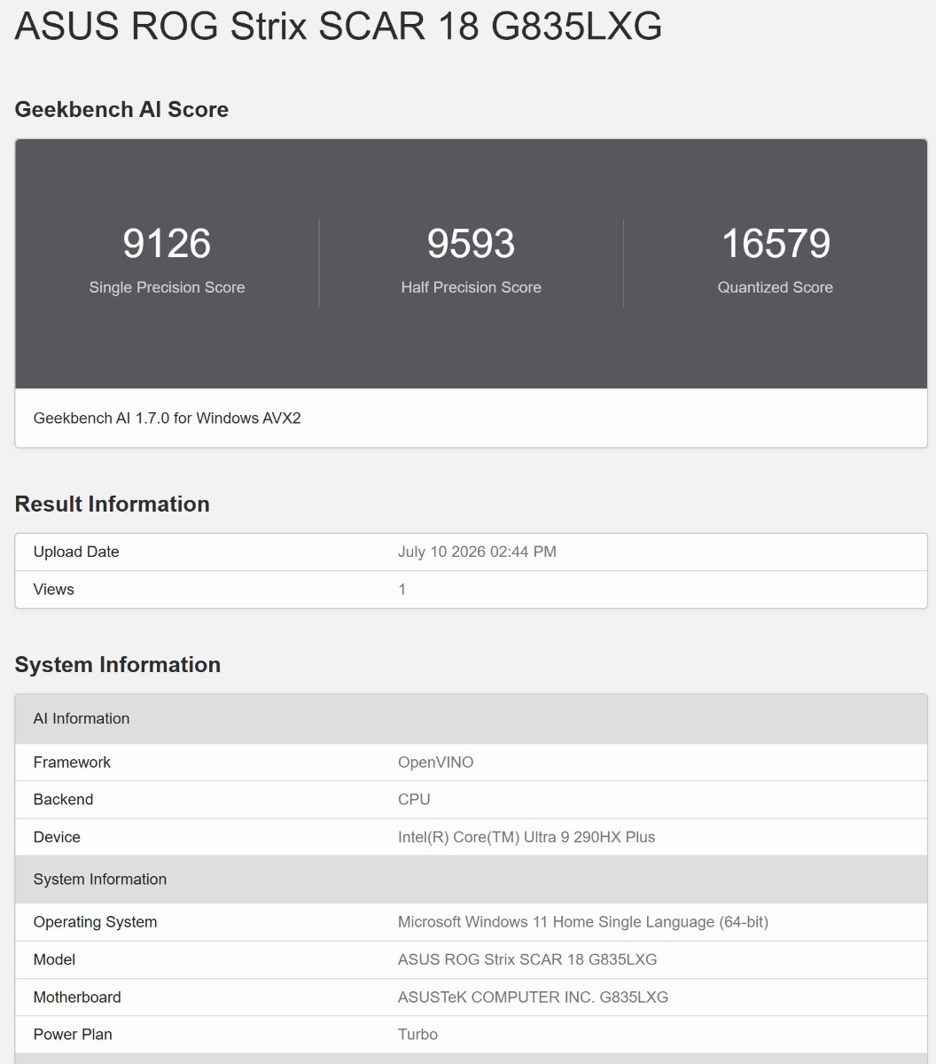 Geekbench AI OpenVINO 2