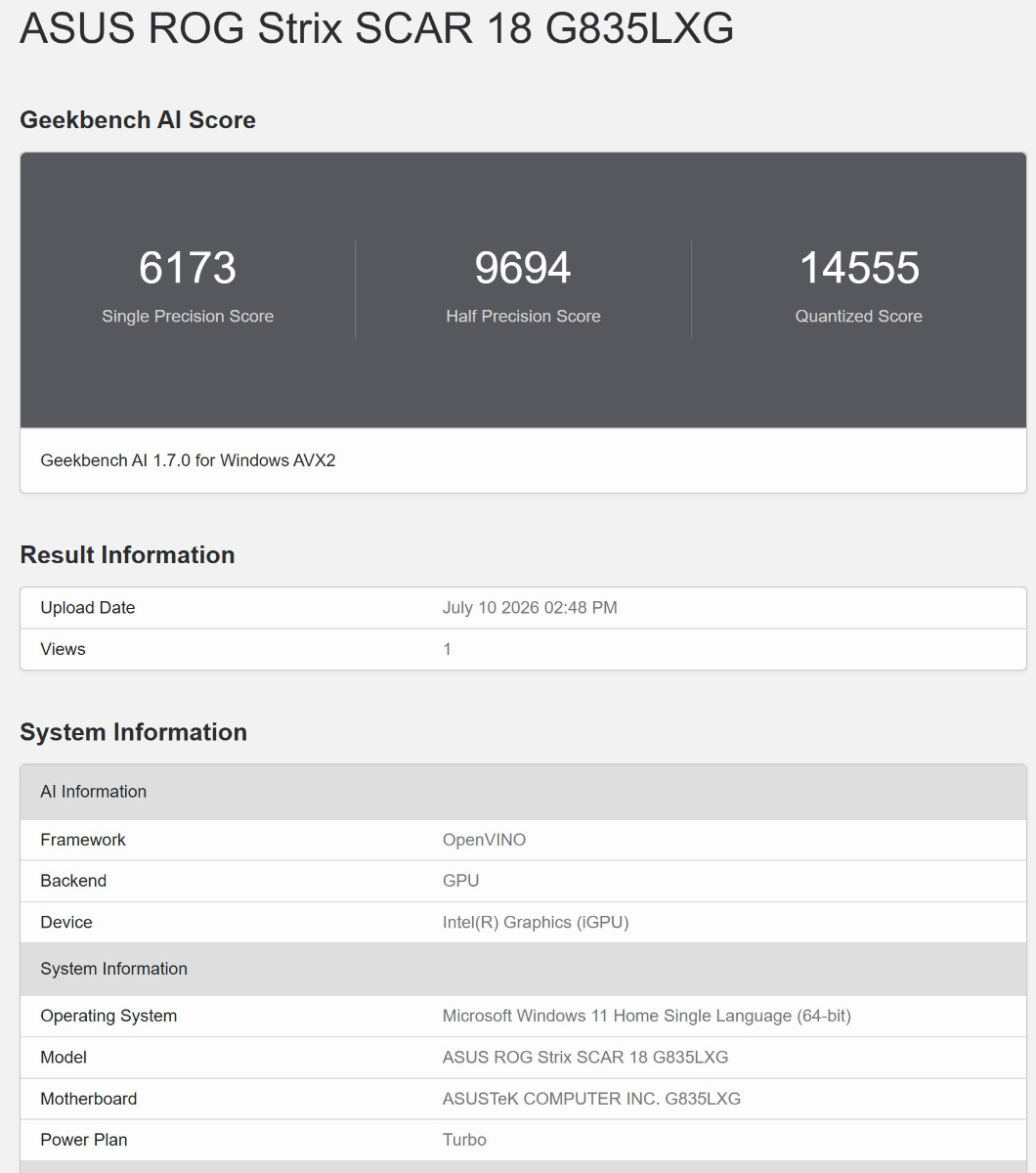 Geekbench AI OpenVINO 3