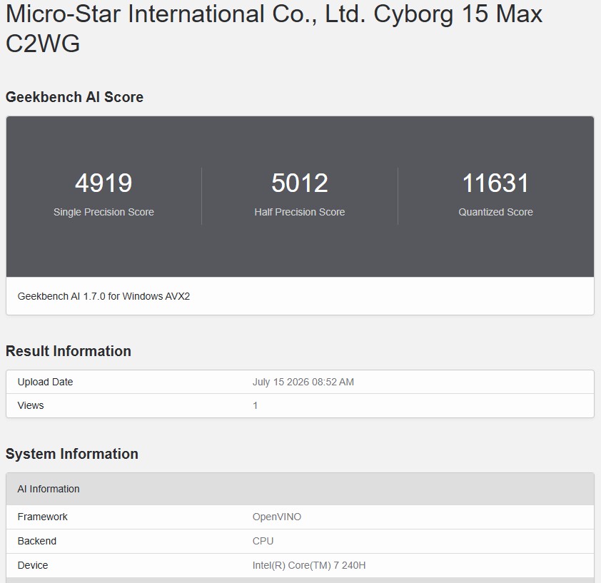 Geekbench AI OpenVINO 4