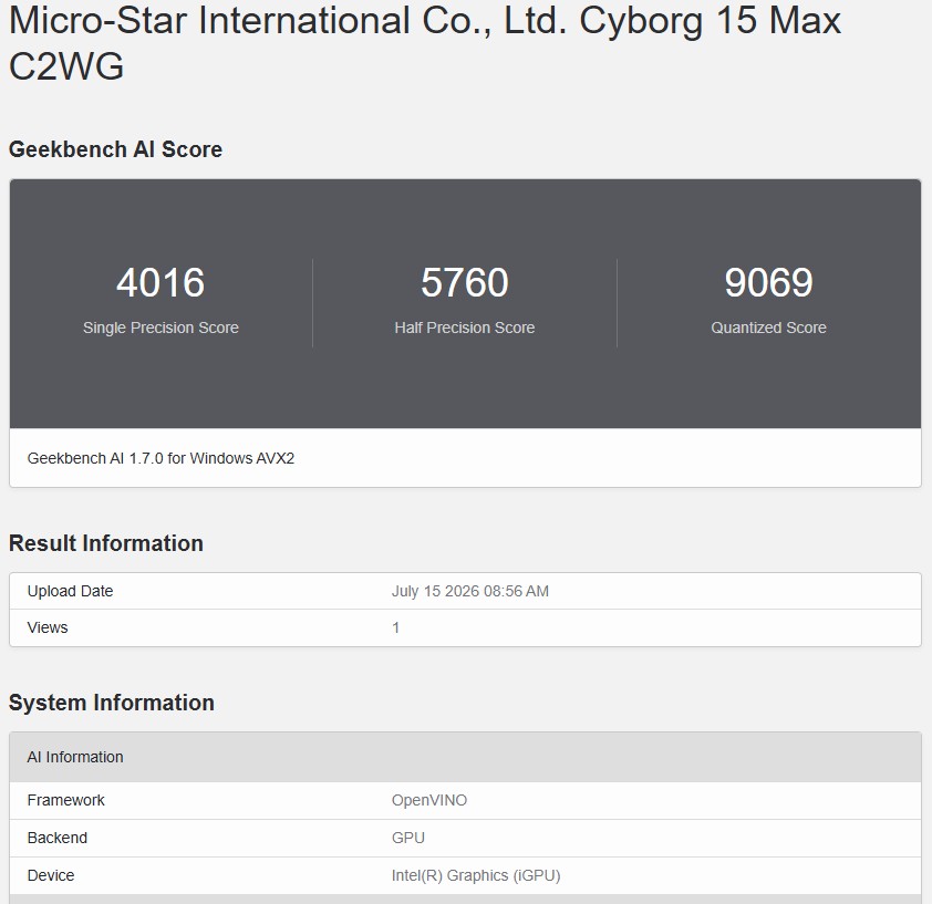 Geekbench AI OpenVINO 5