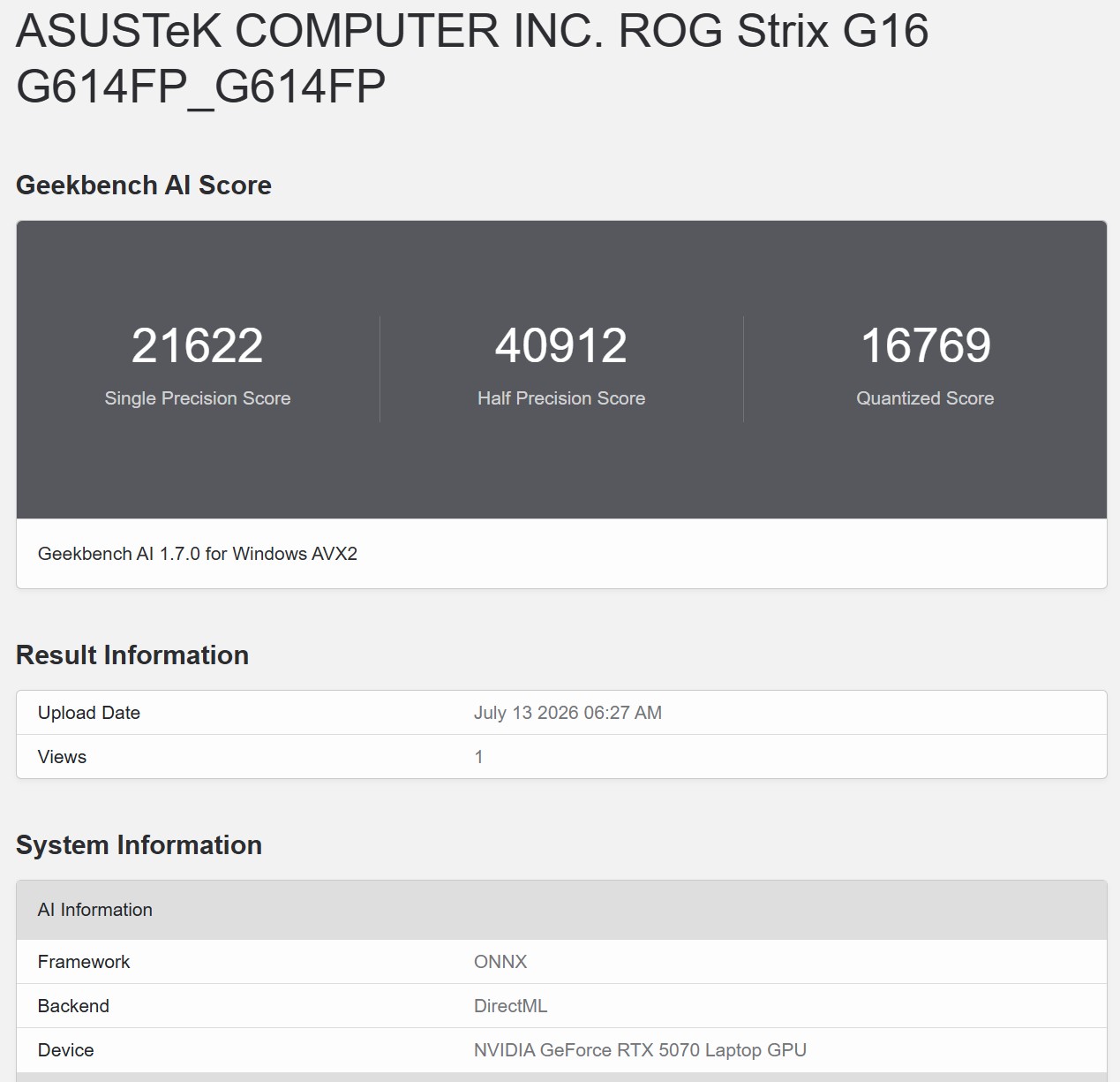 Geekbench AI ONNX 1