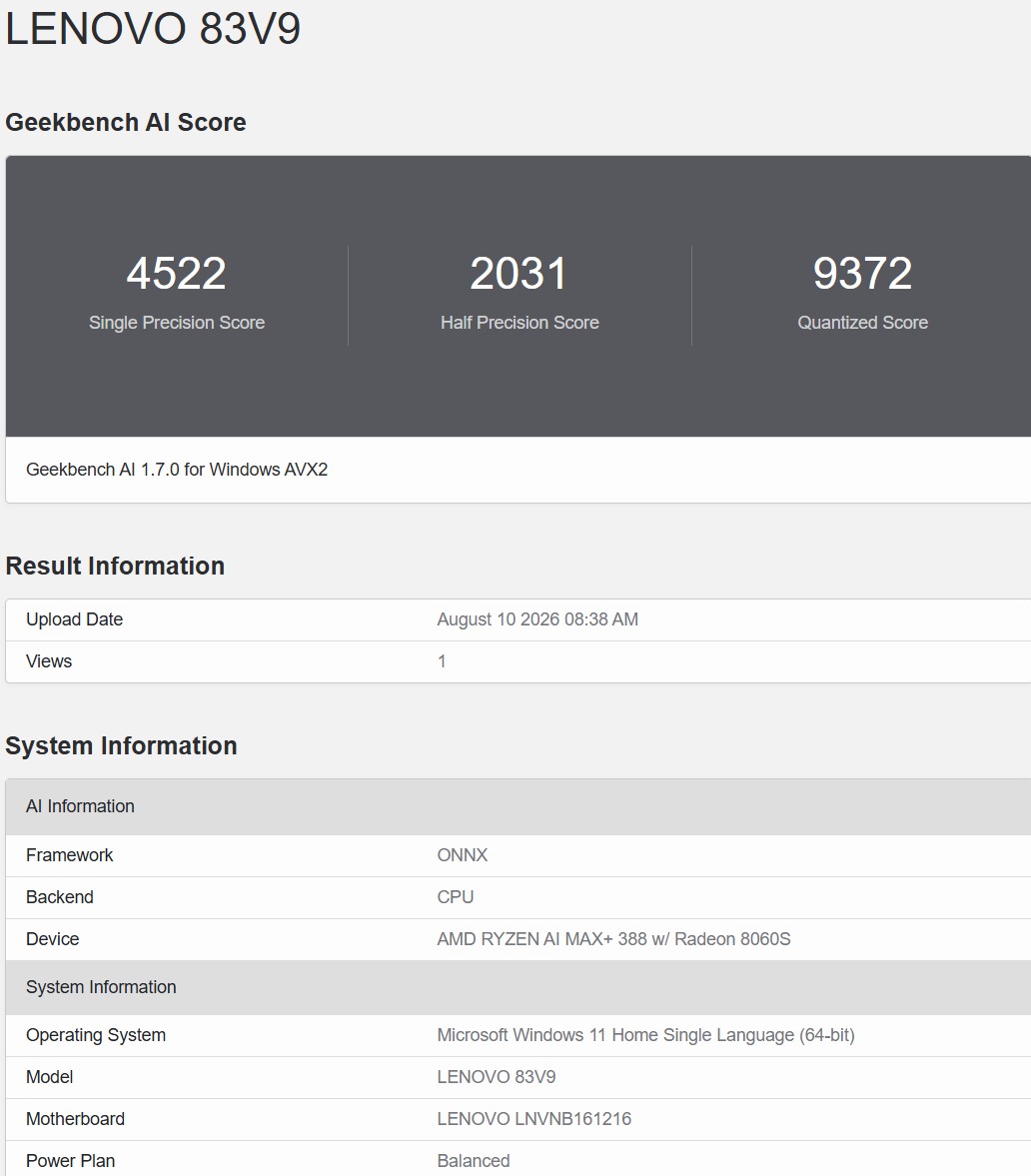 Geekbench AI ONNX 3