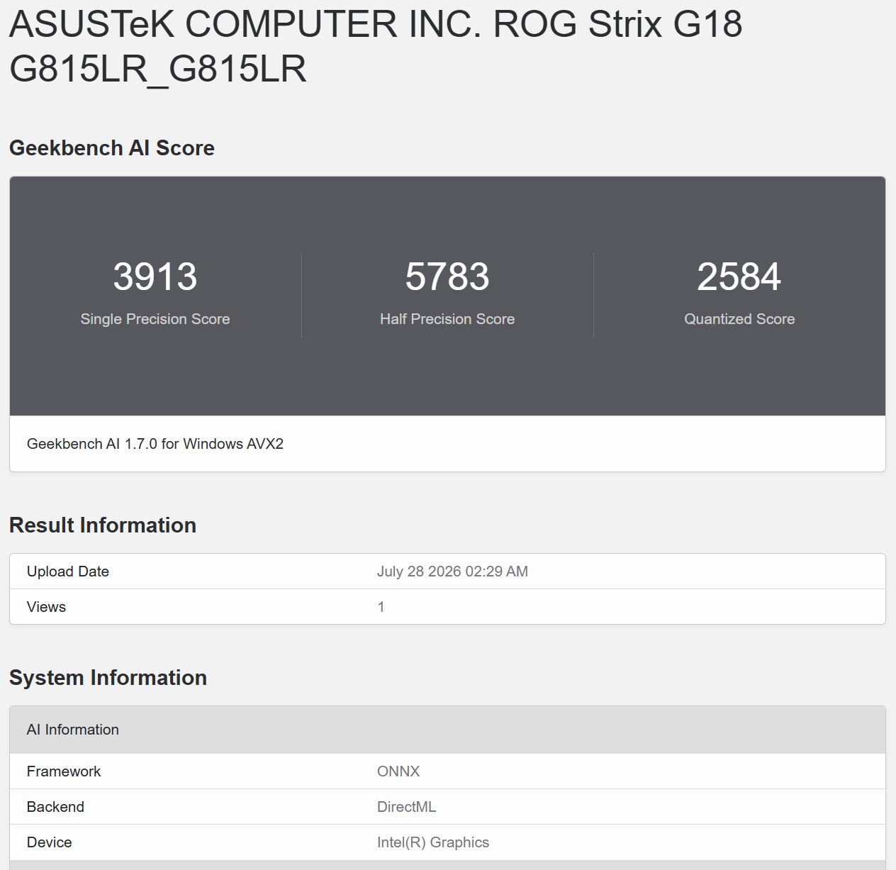 Geekbench AI ONNX DirectML 1