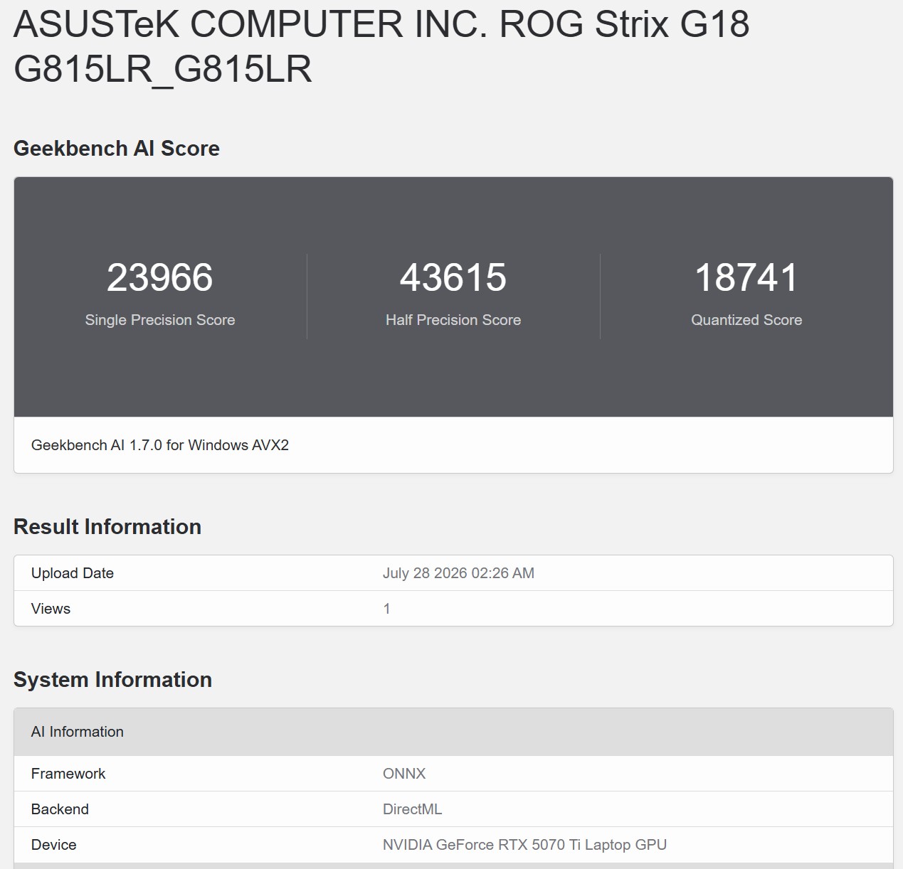 Geekbench AI ONNX DirectML 2
