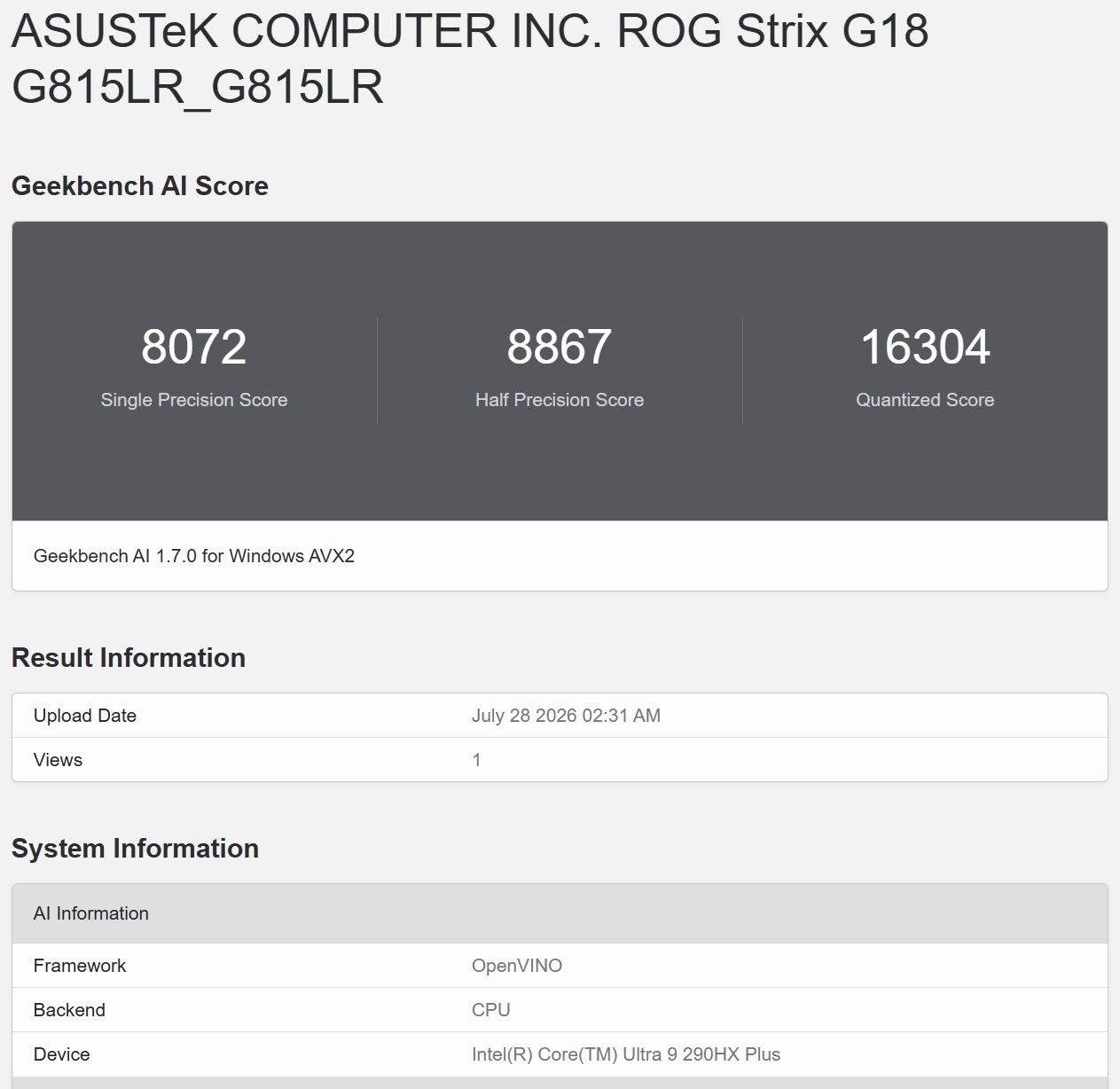 Geekbench AI OpenVINO 1