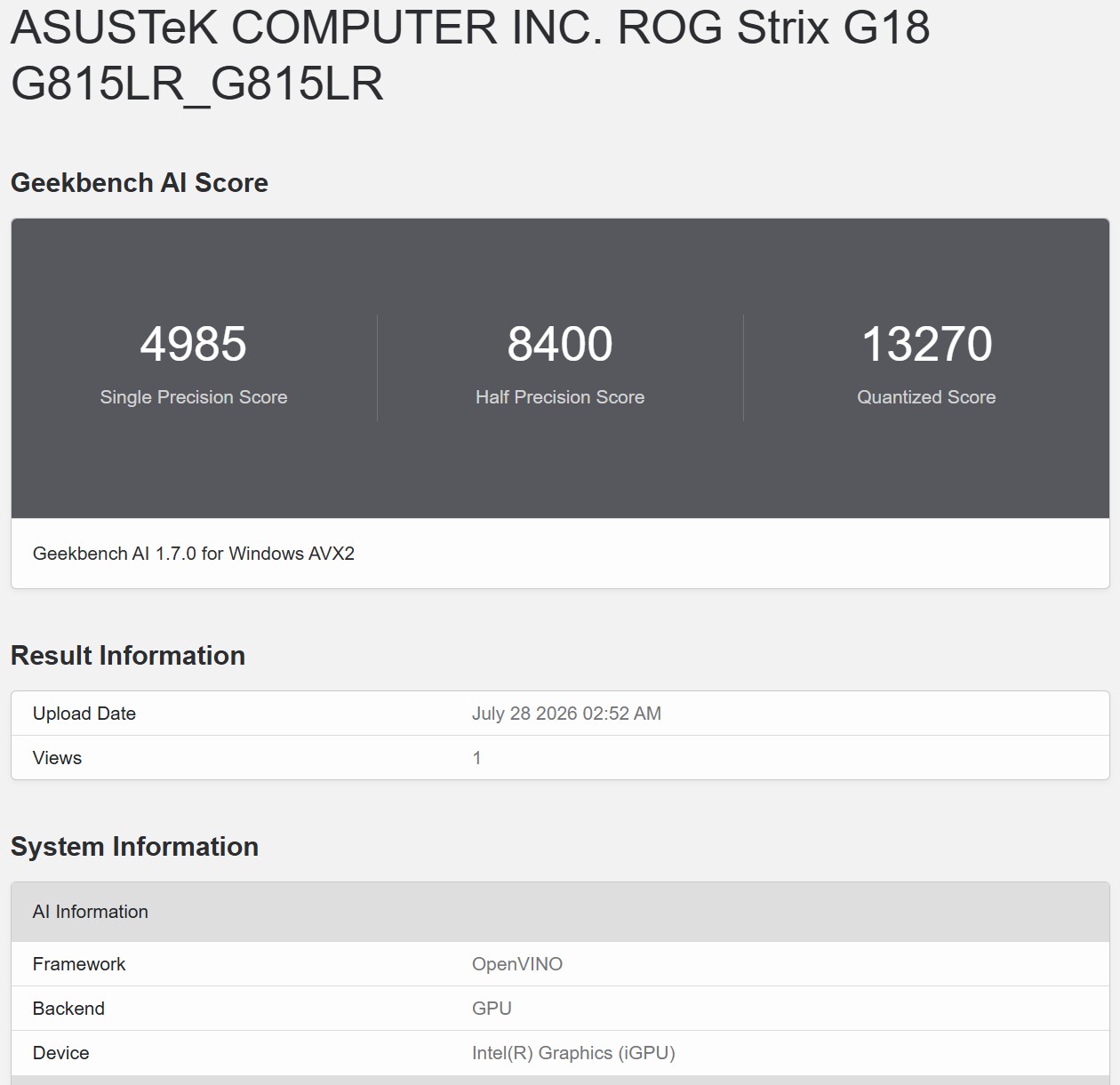 Geekbench AI OpenVINO 2